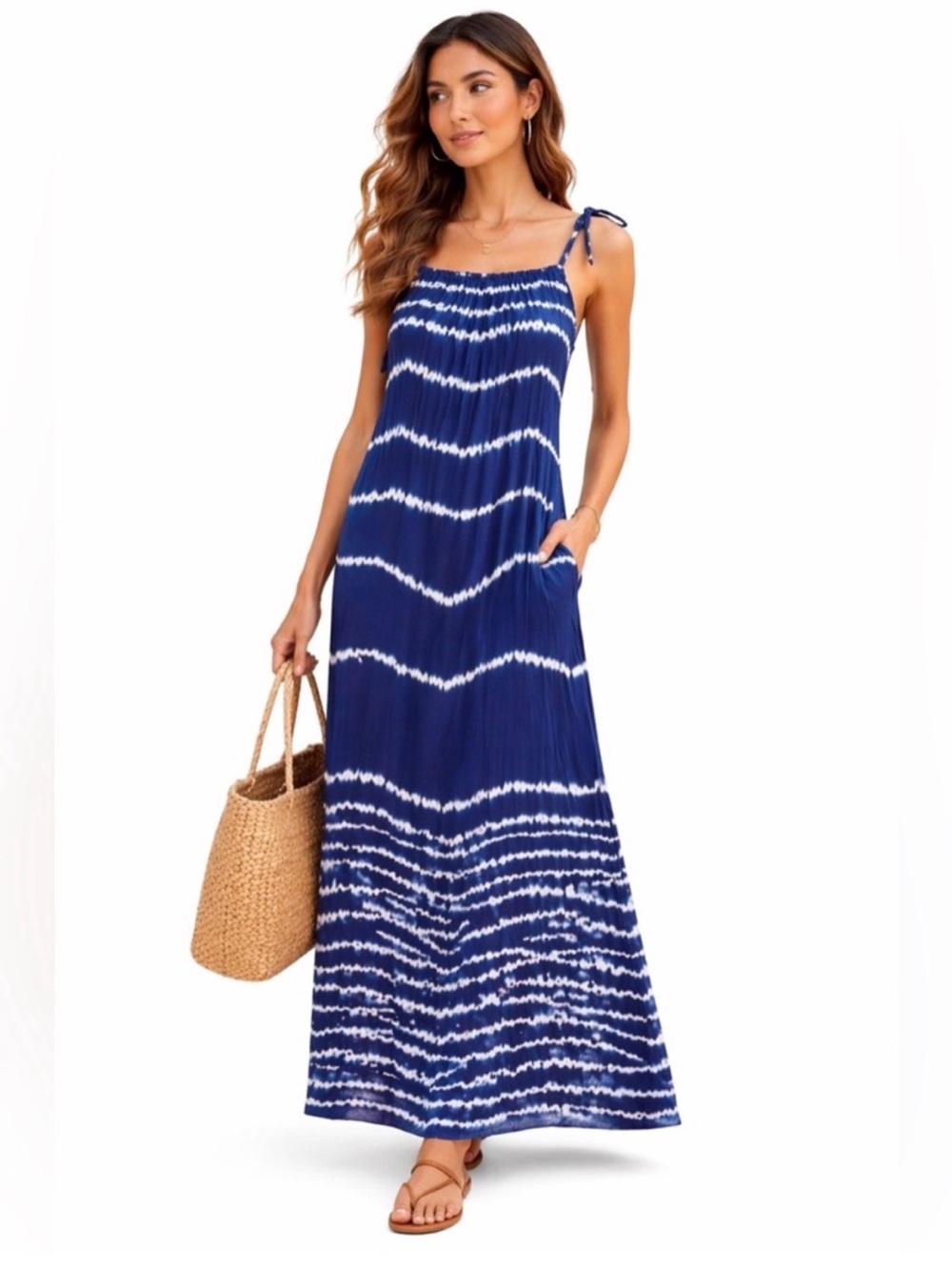 Ex Voto XS Small Maxi Dress Blue Tie Dye Iris Sundress Boho Style $198